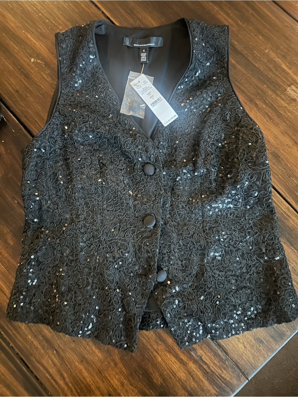 White House Black Market Black Sequin Lace Vest Top